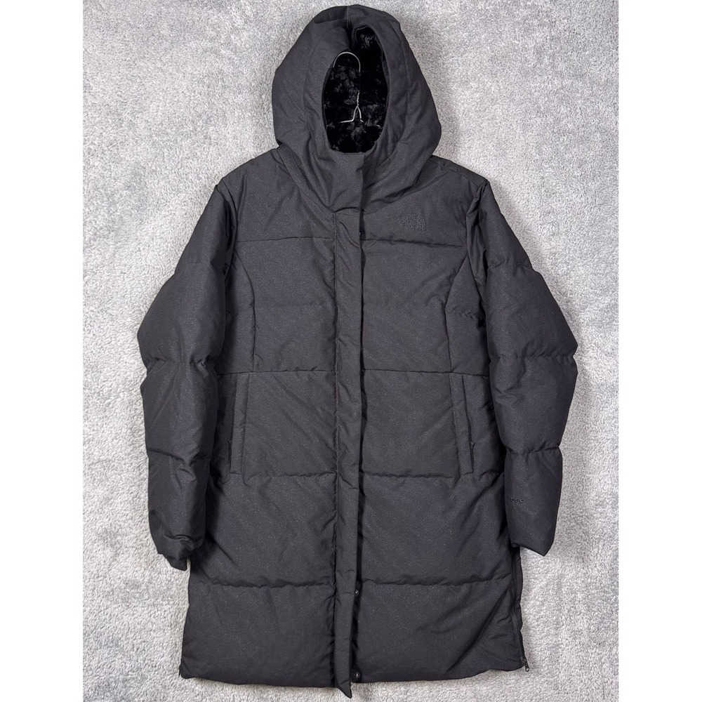The North Face Down Jacket Girls XL 550 Fill Trench Quilted Puffer Fur Sparkle